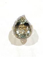 Anillo Mujer Anello Con Pietra in Oro amarillo Quarzo PRASIOLITE DIA CT 0.24 DB